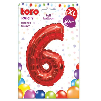Balónek XL, číslice "6", 60 cm, červený