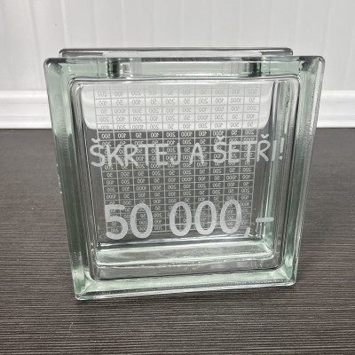 Skleněná škrtací pokladnička - Škrtej a šetři! 50 000 Kč