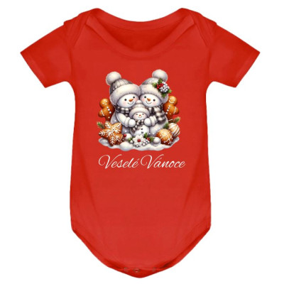 Dětské body vánoční Sněhulák "Veselé Vánoce" 2 červená