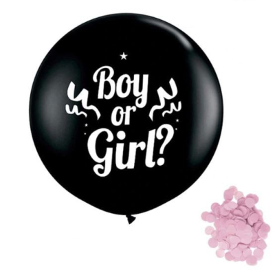 Balónek "Kluk nebo holka" s růžovými konfetami, 1 m
