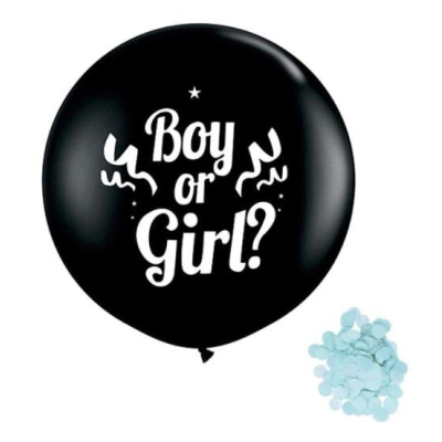 Balónek "Boy or Girl" s modrými konfetami, 1 m
