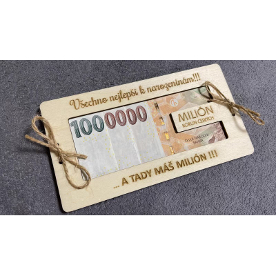 Dárková cedulka na peníze - milión
