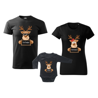 Vánoční rodinný set triček "Sobíci" + BODY