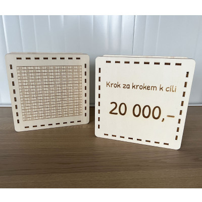 Dřevěná spořicí pokladnička 20 000 Kč – Krok za krokem k cíli